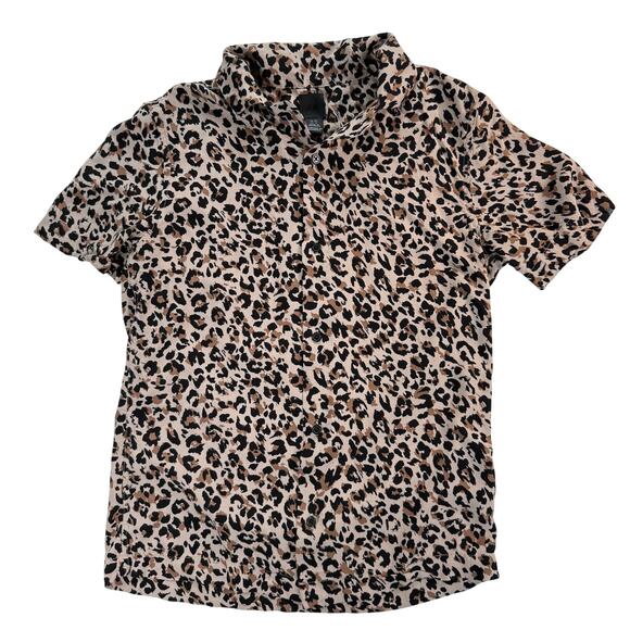 H&M Leopard Print Button Down Shirt Women XS Short Sleeve Casual Top - Picture 2 of 5
